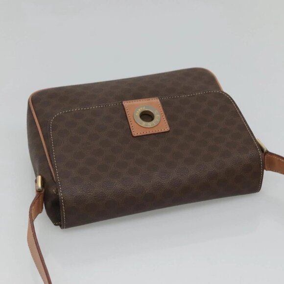 CELINE Macadam Canvas Shoulder Bag PVC Leather Brown Gold Auth 122540 - Picture 7 of 16